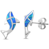 Sterling Silver Blue Opal Whale Dolphin .925  EarringsAnd Width 10mm