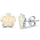 Sterling Silver Lab Created White Opal Flower EarringsAnd Width 9mm