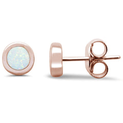 Sterling Silver Rose Gold Plated Round White Opal Stud Earrings