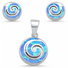 Load image into Gallery viewer, Sterling Silver Round Blue Opal Swirl Earring and Pendant Set