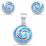 Sterling Silver Round Blue Opal Swirl Earring and Pendant Set