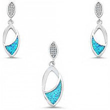 Load image into Gallery viewer, Sterling Silver Blue Opal and Cubic Zirconia Leaf Shape Dangling Earring and Pendant Set