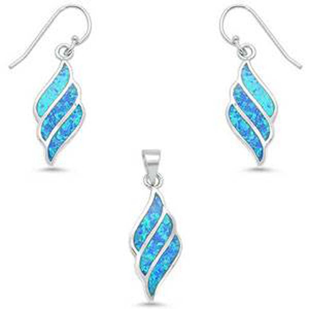 Sterling Silver Blue Opal Swirl Dangling Earring and Pendant Set