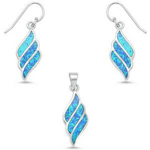 Sterling Silver Blue Opal Swirl Dangling Earring and Pendant Set