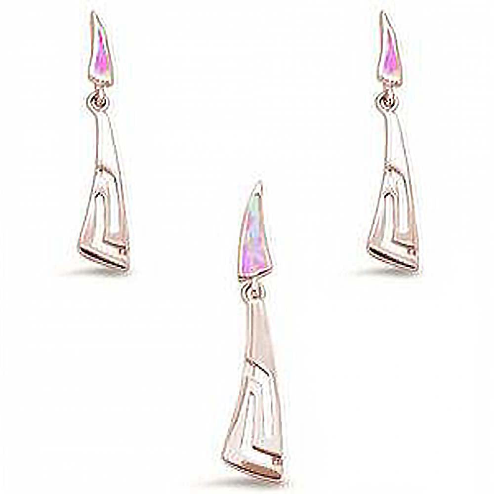 Sterling Silver Rose Gold Plated Pink Opal Filigree Dangling Earring and Pendant Set