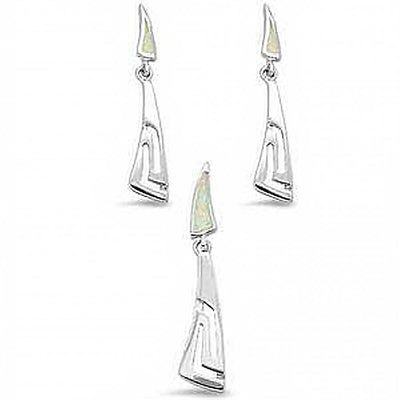 Sterling Silver White Opal Filigree Dangling Earring and Pendant Set
