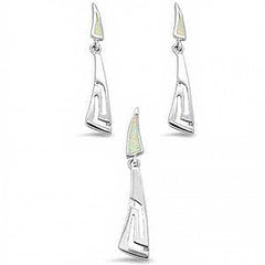 Sterling Silver White Opal Filigree Dangling Earring and Pendant Set