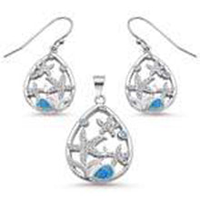 Load image into Gallery viewer, Sterling Silver Blue Opal and Aquamarine Star Cz Drop Pendant and Earring Set