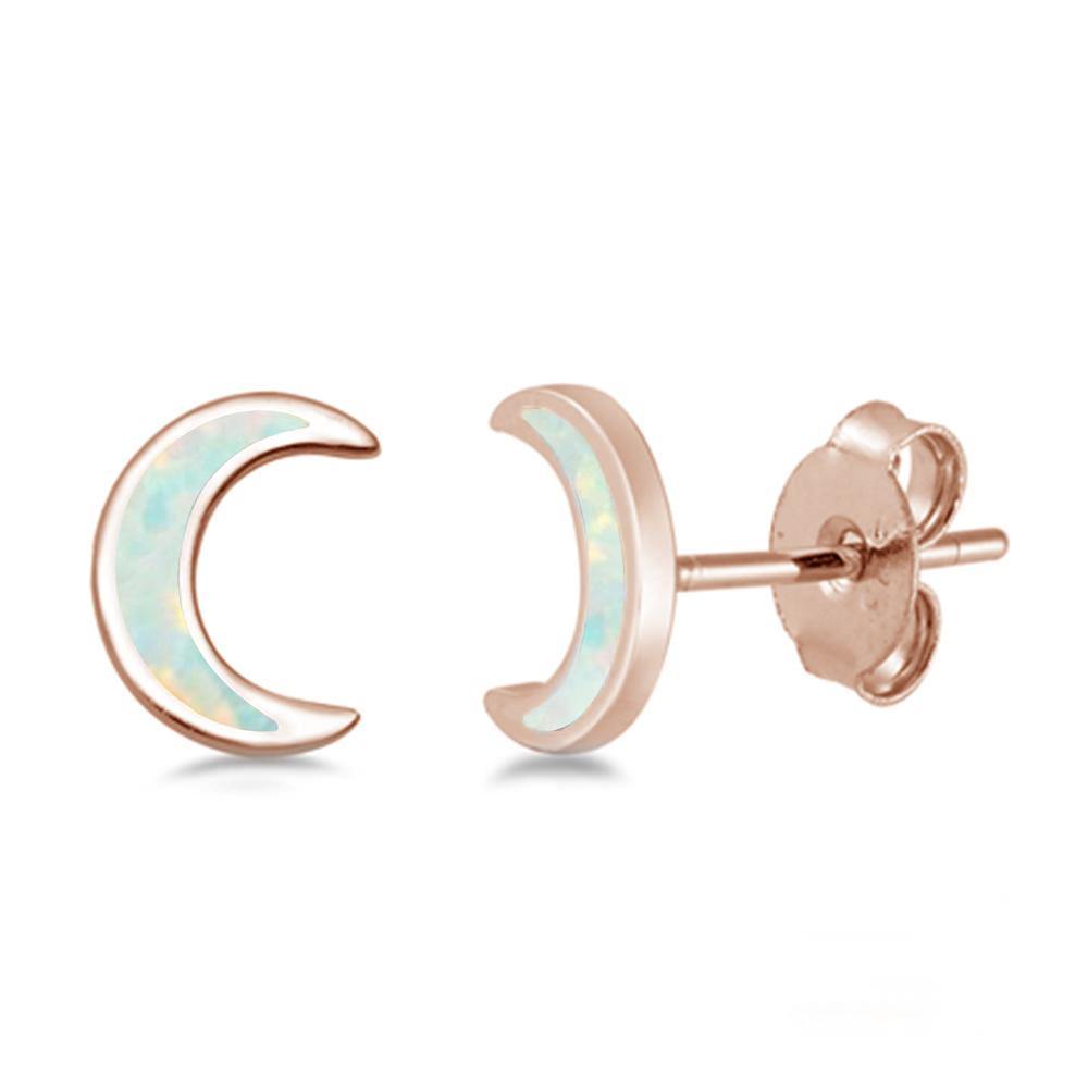 Sterling Silver Rose Gold Plated White Opal Moon Earrings - silverdepot