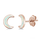 Sterling Silver Rose Gold Plated White Opal Moon Earrings