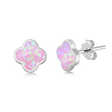 Load image into Gallery viewer, Sterling Silver Pink Opal Clover Flower Stud Earrings - silverdepot