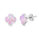 Sterling Silver Pink Opal Clover Flower Stud Earrings