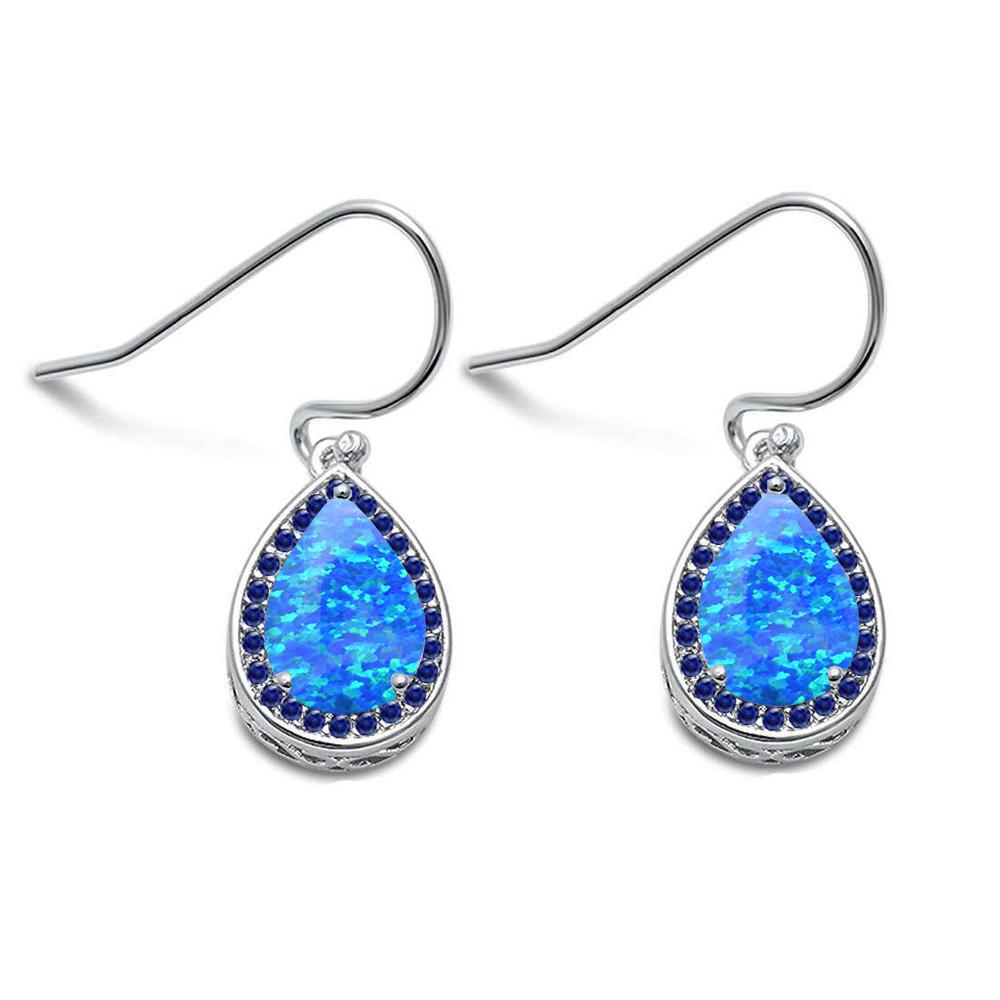 Sterling Silver Blue Opal Pear Shape & Sapphire Earrings