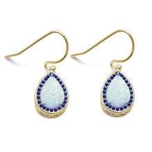 Load image into Gallery viewer, Sterling Silver Yellow Gold Plated White Opal Pear Shape Earrings