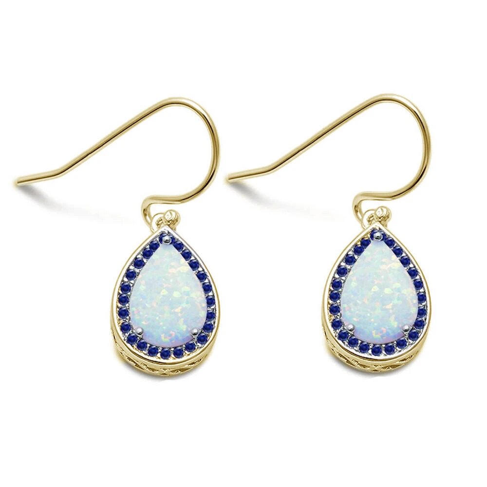 Sterling Silver Yellow Gold Plated White Opal Pear Shape Earrings