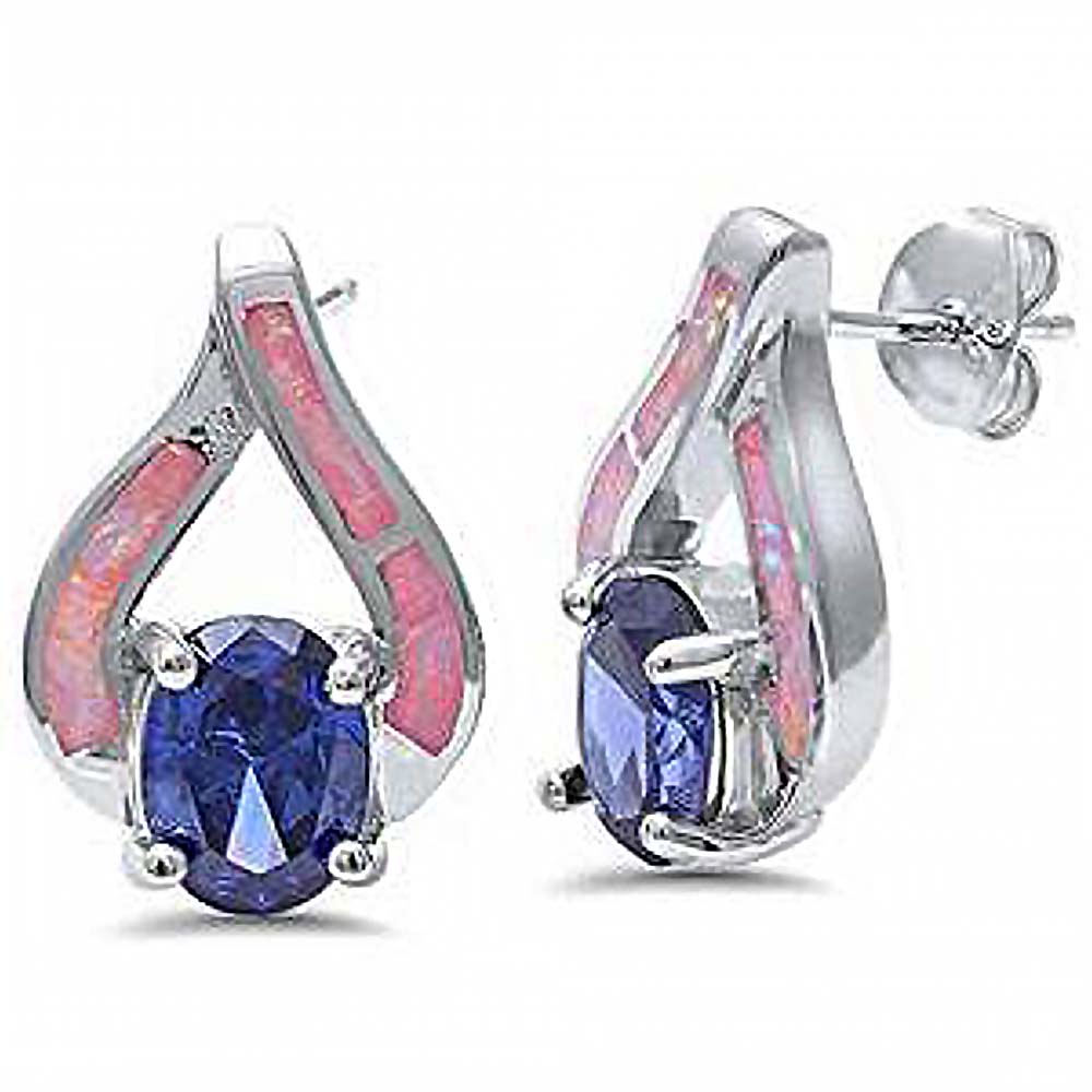 Sterling Silver Pink Opal and Tanzanite Earrings