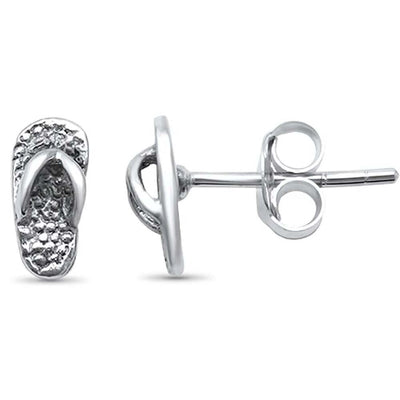 Sterling Silver Plain Beach Flip Flop Sandal Earrings
