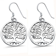 Load image into Gallery viewer, Sterling Silver Whimsical Curly Plain Round Tree of Life EarringsAnd Width 11mm