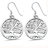 Sterling Silver Whimsical Curly Plain Round Tree of Life EarringsAnd Width 11mm