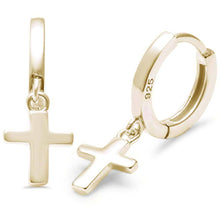 Load image into Gallery viewer, Sterling Silver Plain Yellow Gold Plated Cross Hoop Earrings