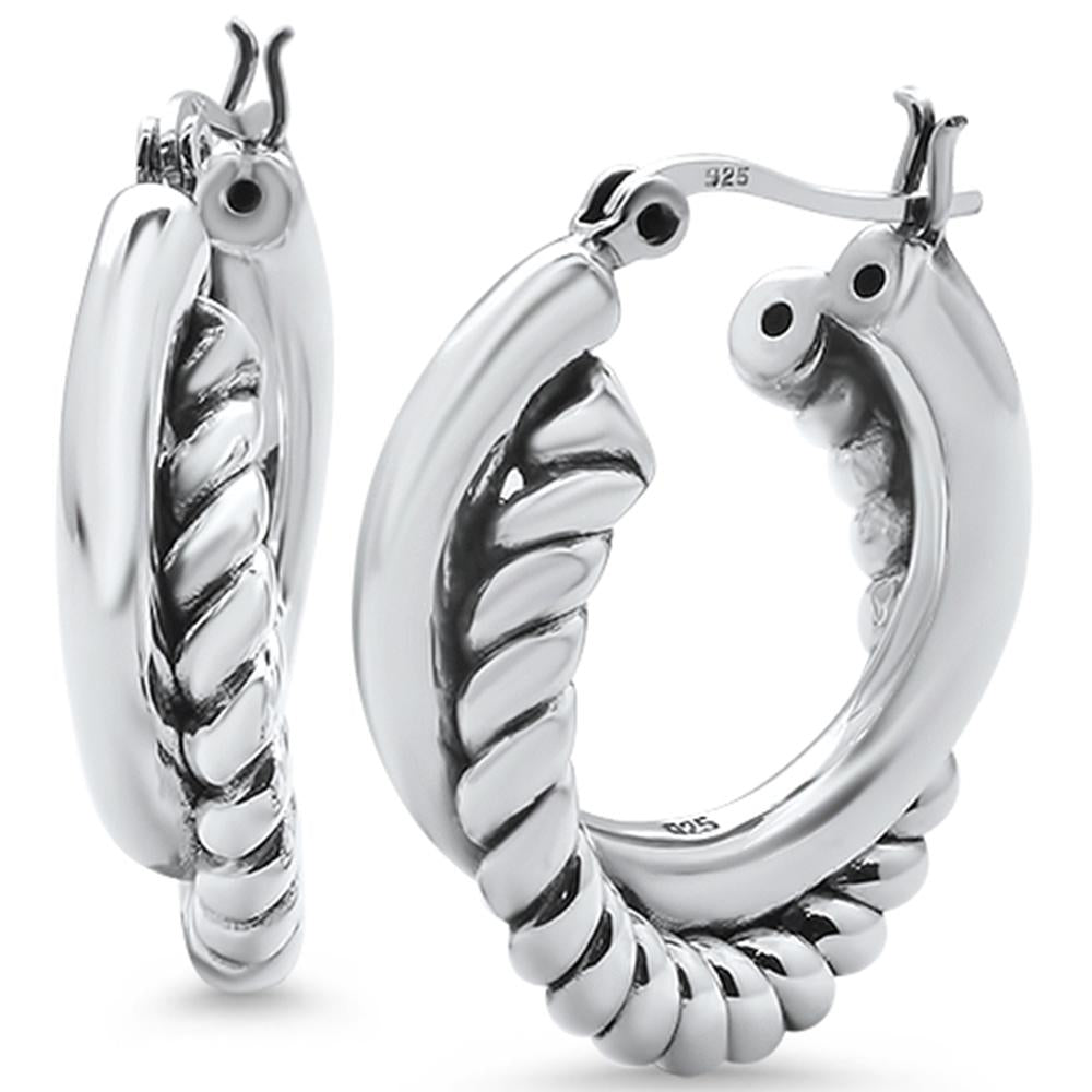 Sterling Silver Plain Twisted Hoop Huggie Earrings