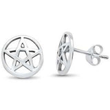 Sterling Silver Plain Pentacle Design Earrings