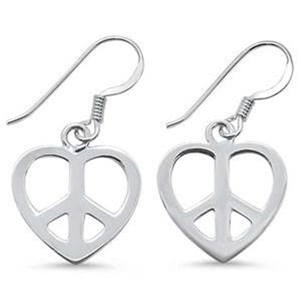 Sterling Silver Plain Heart Peace Sign Dangling Earrings