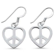 Load image into Gallery viewer, Sterling Silver Plain Heart Peace Sign Dangling Earrings