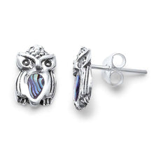 Load image into Gallery viewer, Sterling Silver Cute Albalone Shell Owl Stud EarringsAnd Length 11mmAnd Width 7mm