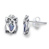 Sterling Silver Cute Albalone Shell Owl Stud EarringsAnd Length 11mmAnd Width 7mm