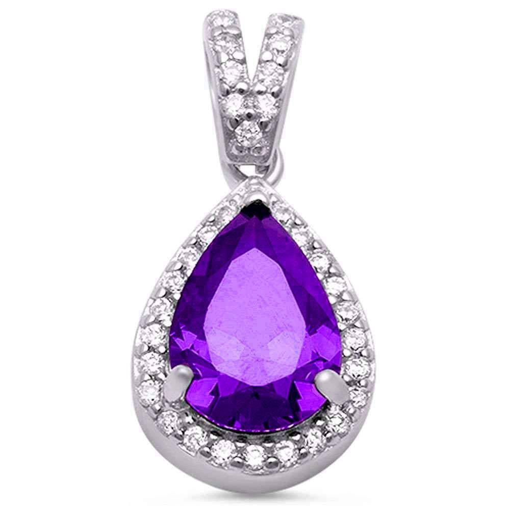Sterling Silver Pear Amethyst and Cubic Zirconia PendantAndLength 0.62Inches