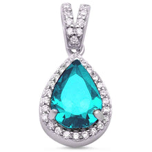 Load image into Gallery viewer, Sterling Silver Pear Aquamarine and Cubic Zirconia PendantAndLength 0.62Inches