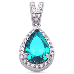 Sterling Silver Pear Aquamarine and Cubic Zirconia PendantAndLength 0.62Inches