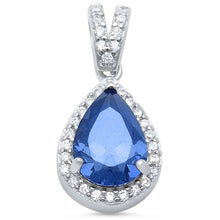 Load image into Gallery viewer, Sterling Silver Pear Blue Sapphire &amp; Cubic Zirconia PendantAnd Length 16mm