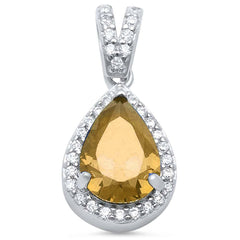 Sterling Silver Pear Champagne and Cubic Zirconia PendantAndLength 0.62Inches