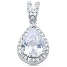Load image into Gallery viewer, Sterling Silver Clear Pear Cubic Zirconia PendantAndLength 0.62Inches