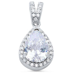 Sterling Silver Clear Pear Cubic Zirconia PendantAndLength 0.62Inches
