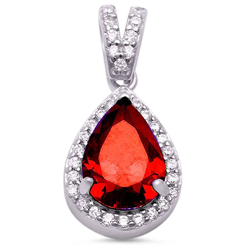 Sterling Silver Pear Garnet and Cubic Zirconia PendantAndLength 0.62Inches