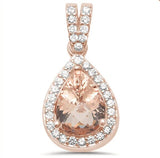 Sterling Silver Rose Gold Plated Pear Morganite and Cubic Zirconia Pendant