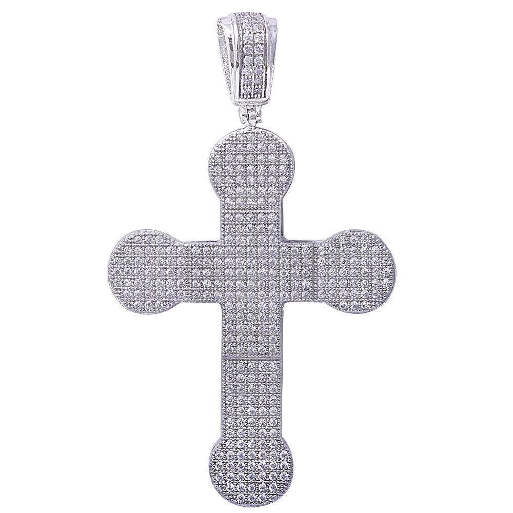 Sterling Silver Hiphop Style Micro Pave Cubic Zirconia Cross PendantAnd Length 2.5\'\'x1.25\'\' inches