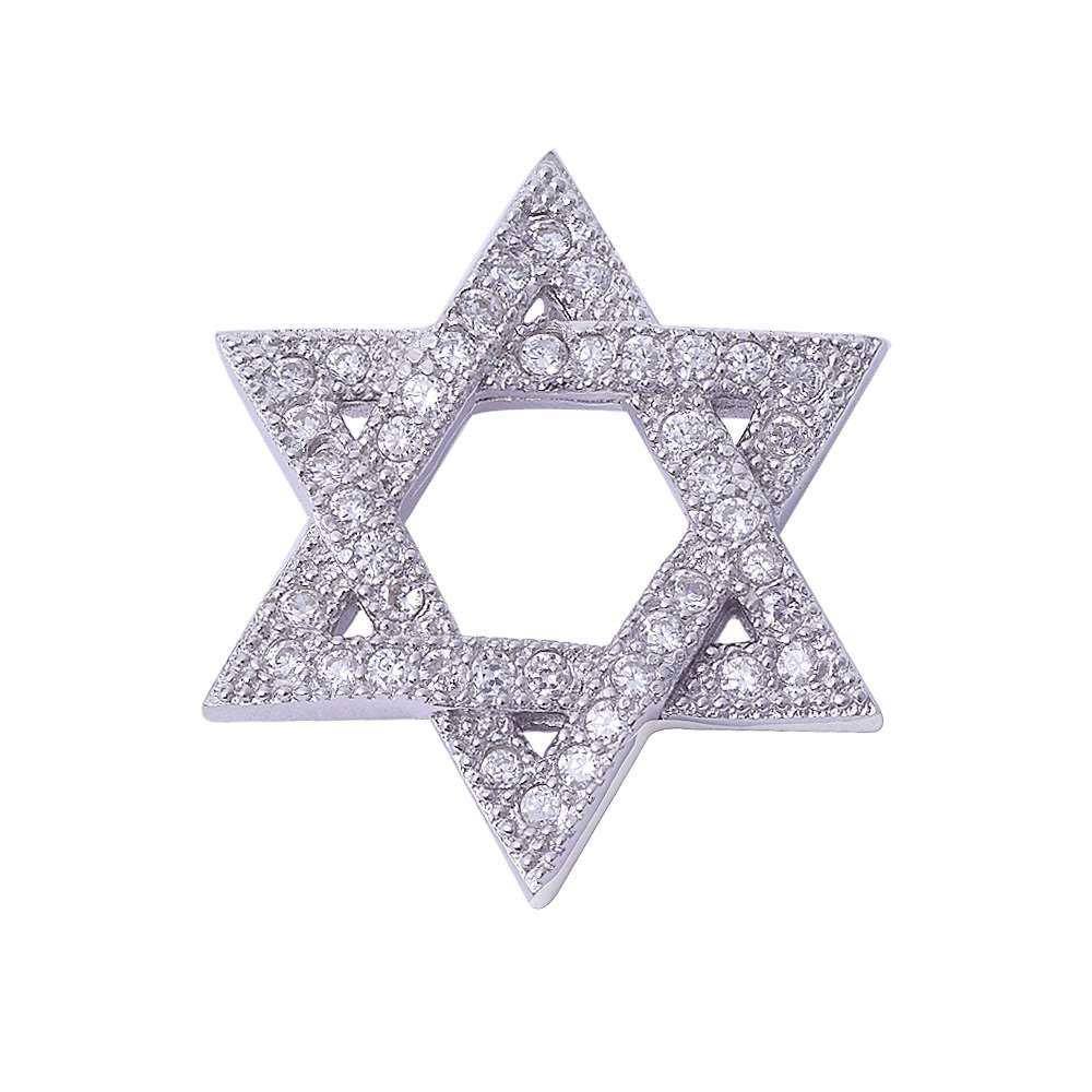 Sterling Silver Micro Pave Cubic Zirconia Star of David Charm PendantAnd Length 18mm