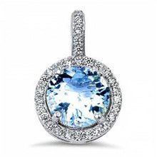 Load image into Gallery viewer, Sterling Silver Halo Aquamarine &amp; Cz Pendant