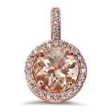 Sterling Silver Halo Rose Gold Plated Round Morganite Pendant