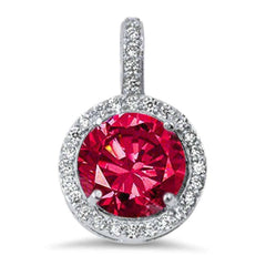Sterling Silver Halo Ruby & Cz Pendant