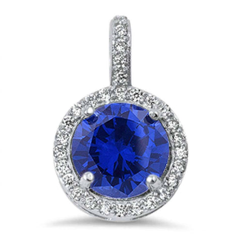 Sterling Silver Halo Tanzanite & Cz Pendant