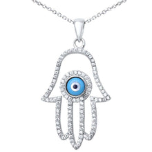 Load image into Gallery viewer, Sterling Silver Cz Kaballah Hand of God w/ Evil Eye Pendant with 16  Chain
