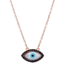 Load image into Gallery viewer, Sterling Silver Turkish Rose Gold Plated Black Cubic Zirconia Evil Eye Pendant NecklaceAnd Width 8mm