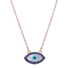 Load image into Gallery viewer, Sterling Silver Rose Gold Plated Blue Sapphire Evil Eye .925 Pendant NecklaceAnd Width 8 mm