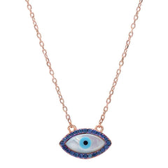 Sterling Silver Rose Gold Plated Blue Sapphire Evil Eye .925 Pendant NecklaceAnd Width 8 mm