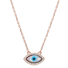 Sterling Silver Turkish Rose Gold Plated Cubic Zirconia Evil Eye Pendant NecklaceAnd Width 8mm